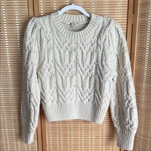 Hem & Thread Pearl Embellished Cream Fancy Knit Long Sleeve Sweater